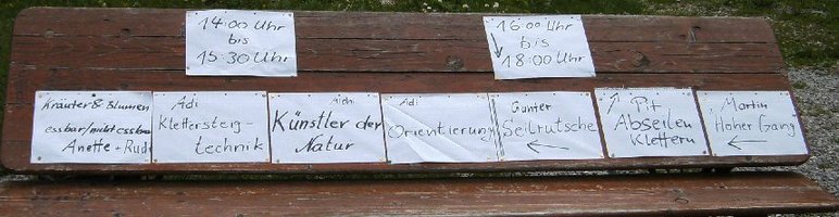 Programm fuer das Erlebniswochenende