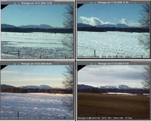 4 Bilder der Bendiktenwandgruppe von der webcam in Warngau
bei verschiedenen Wetterlagen